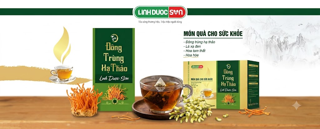 banner trà đông trùng hạ thảo linh dược sơn