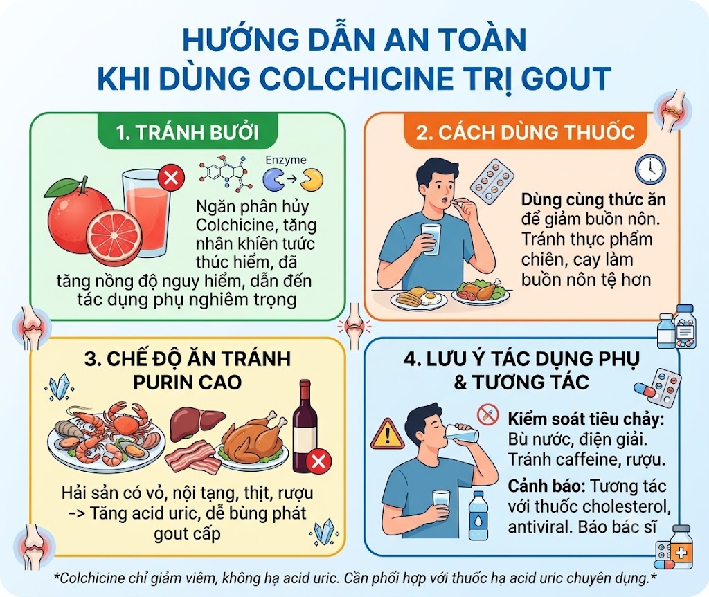 hướng dẫn an toàn khi dùng colchicine