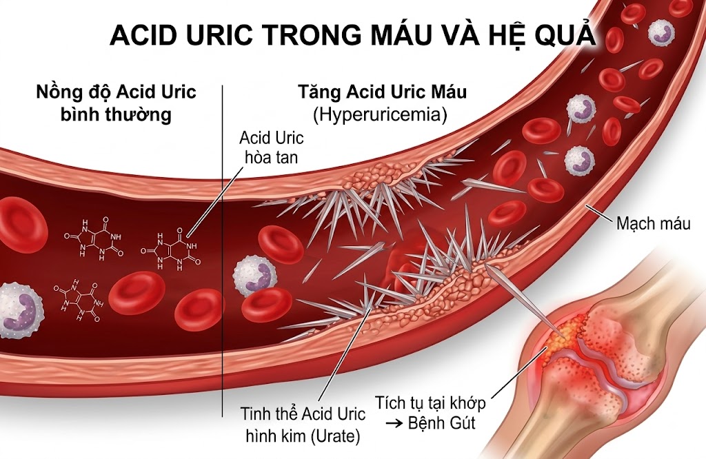 vai trò lâm sàng của acid uric trong máu